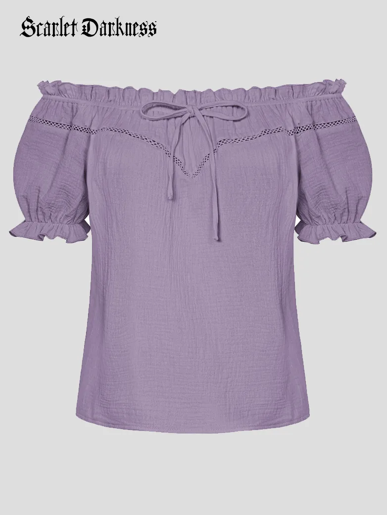 Renaissance Peasant Cotton Off Shoulder Lace-up Tops - Image 20