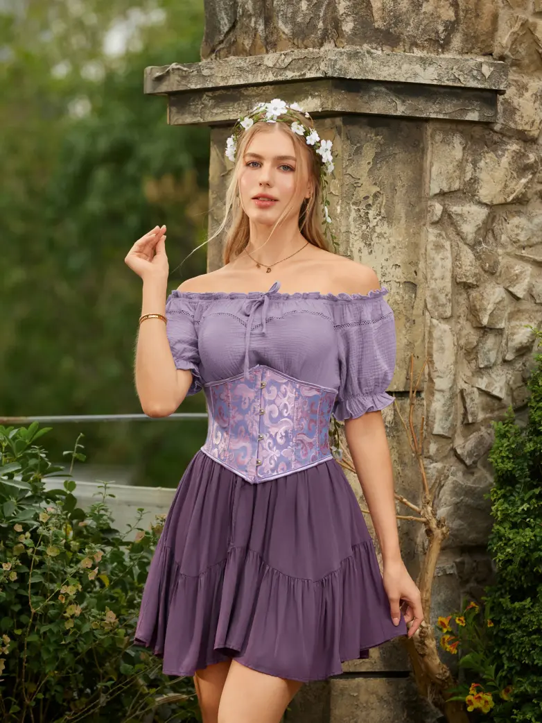 Renaissance Peasant Cotton Off Shoulder Lace-up Tops - Image 22