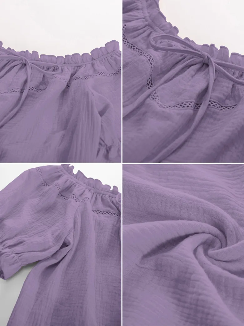 Renaissance Peasant Cotton Off Shoulder Lace-up Tops - Image 23