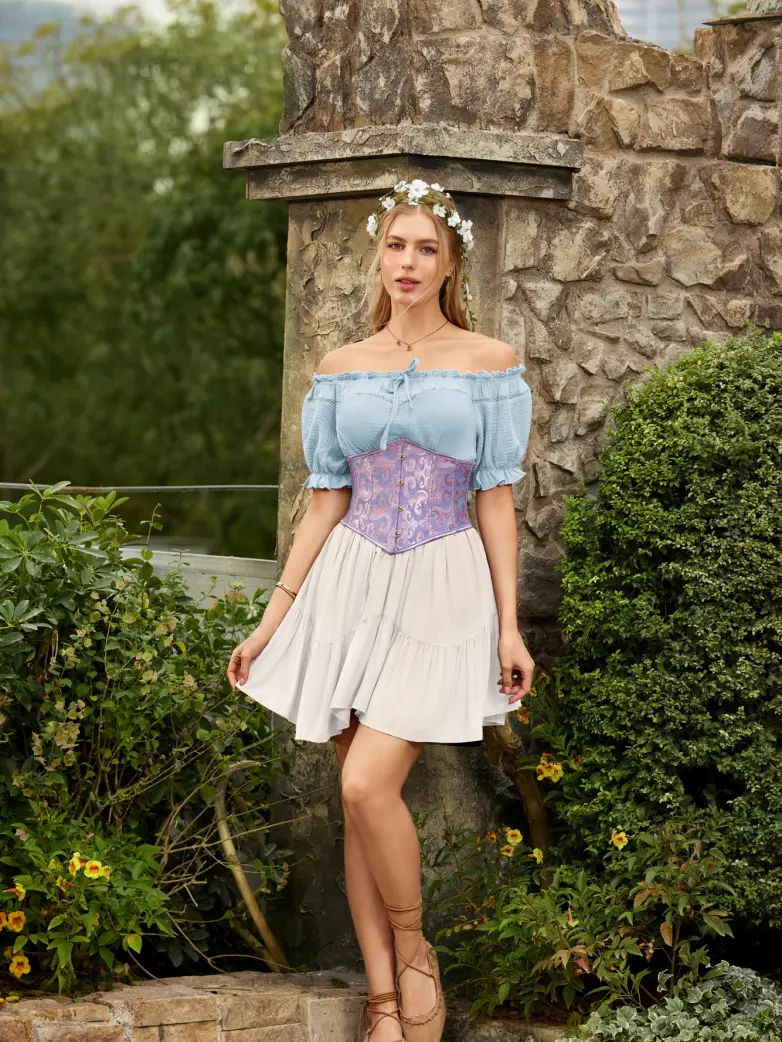 Renaissance Peasant Cotton Off Shoulder Lace-up Tops - Image 27