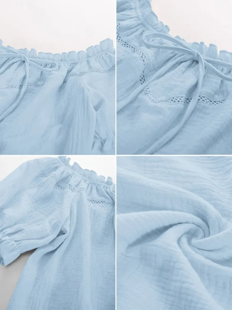 Renaissance Peasant Cotton Off Shoulder Lace-up Tops - Image 30