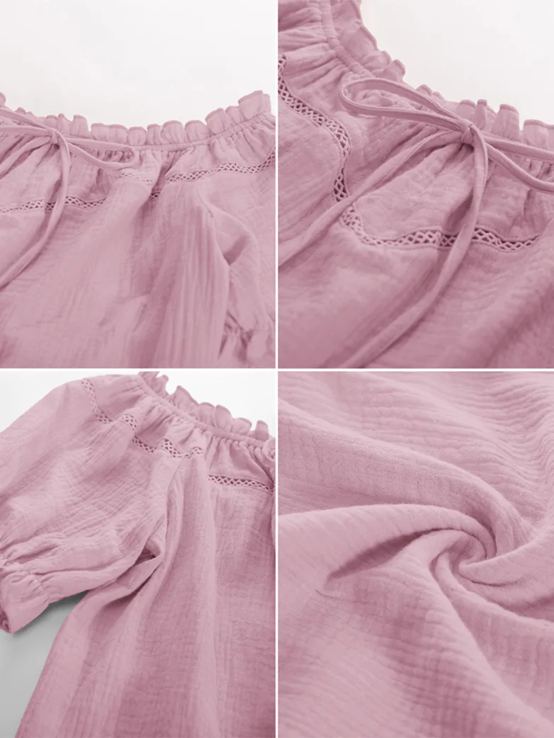 Renaissance Peasant Cotton Off Shoulder Lace-up Tops - Image 35