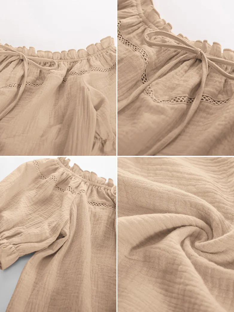 Renaissance Peasant Cotton Off Shoulder Lace-up Tops - Image 39