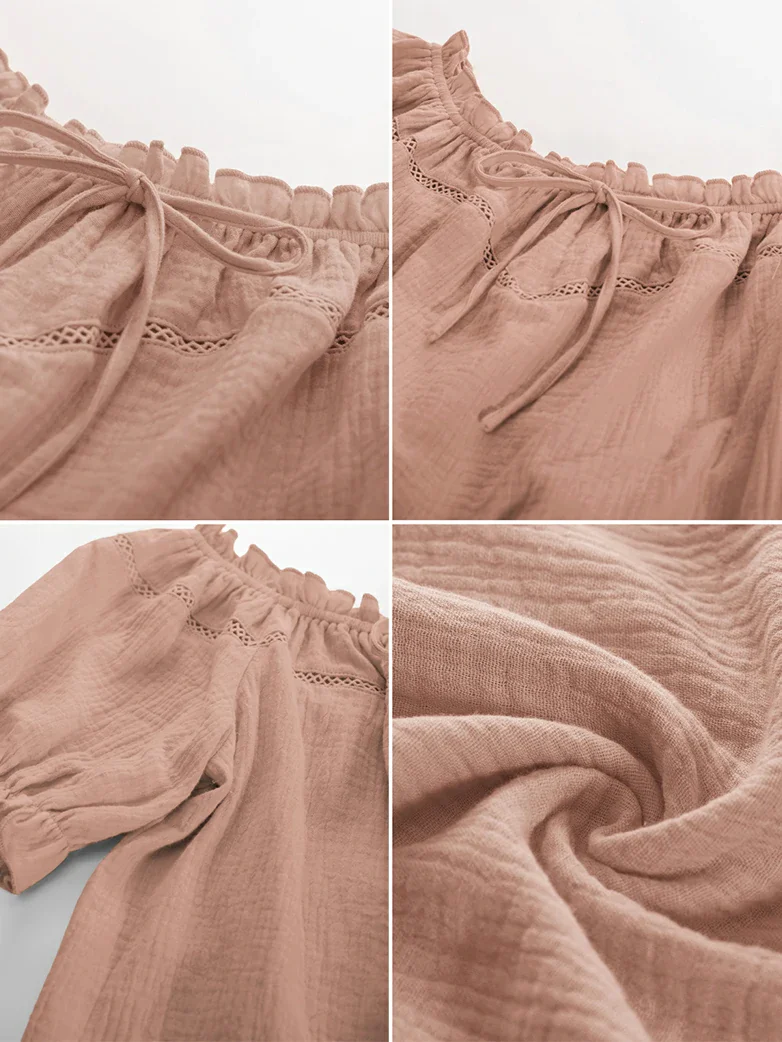 Renaissance Peasant Cotton Off Shoulder Lace-up Tops - Image 42