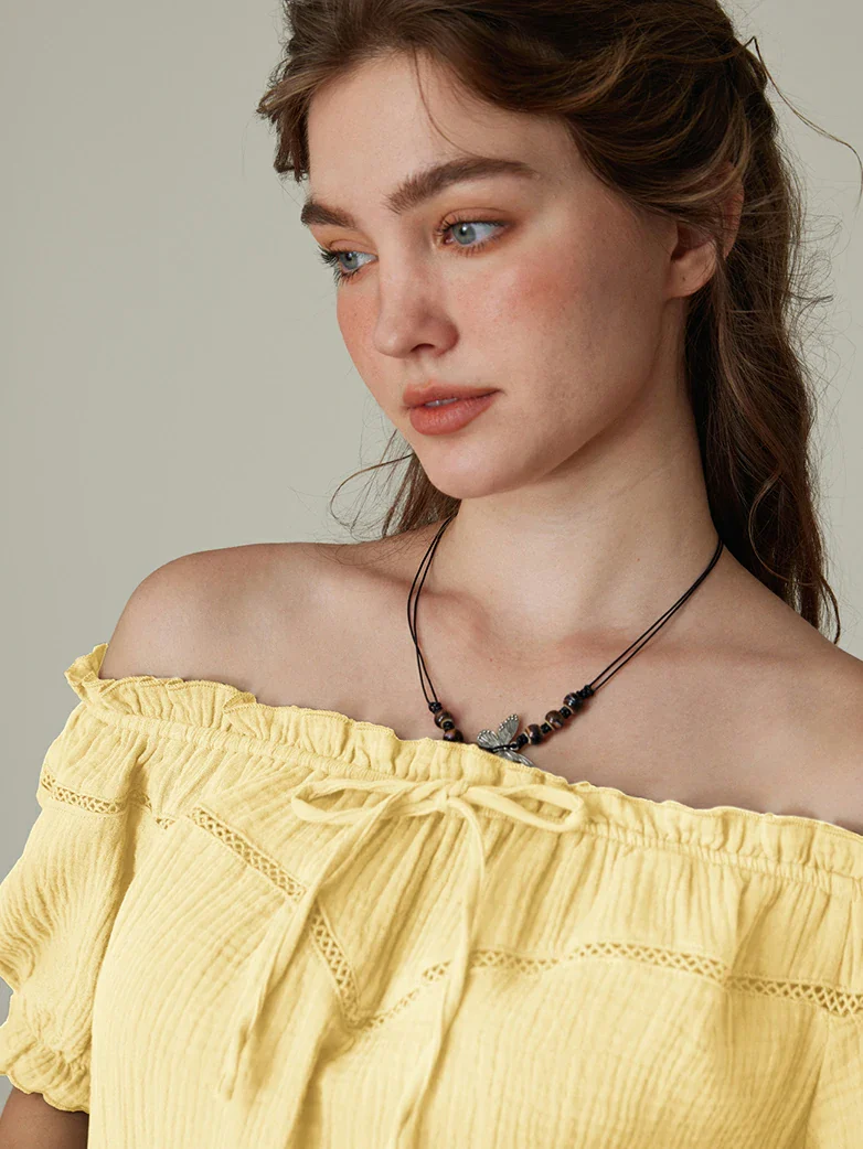 Renaissance Peasant Cotton Off Shoulder Lace-up Tops - Image 46