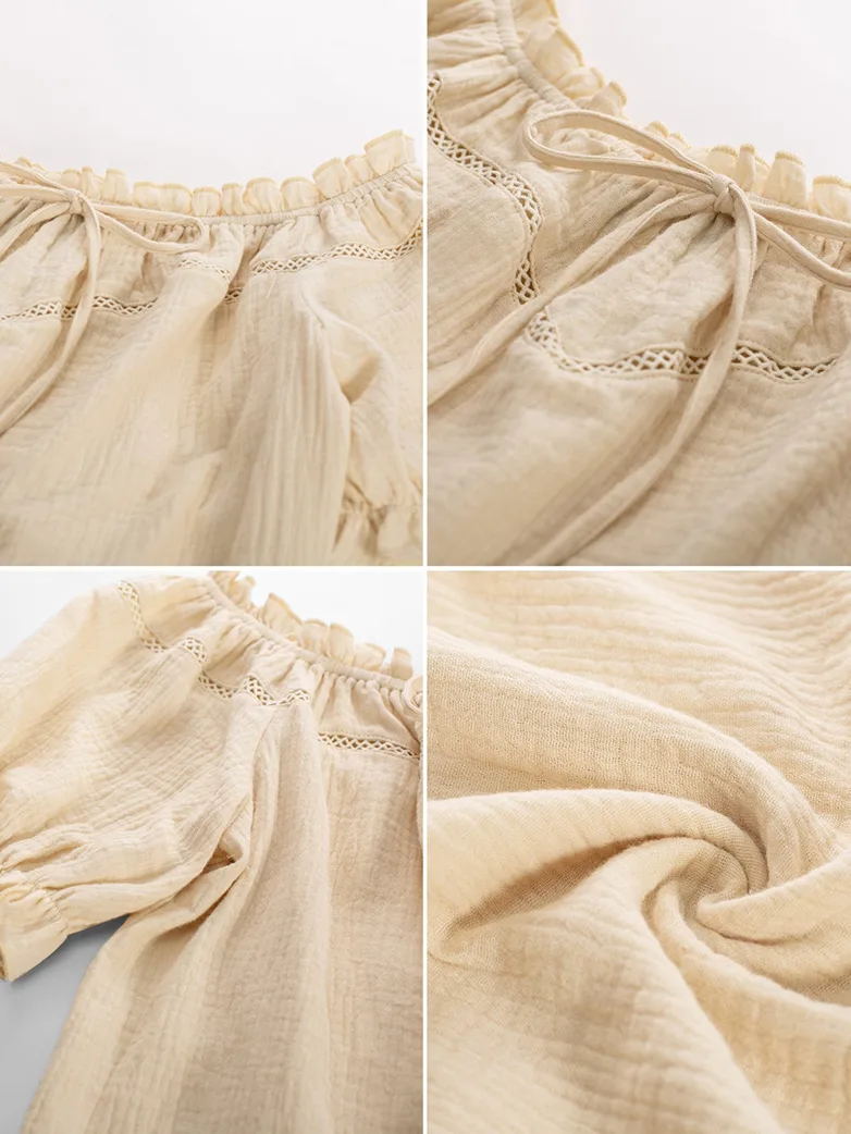 Renaissance Peasant Cotton Off Shoulder Lace-up Tops - Image 5