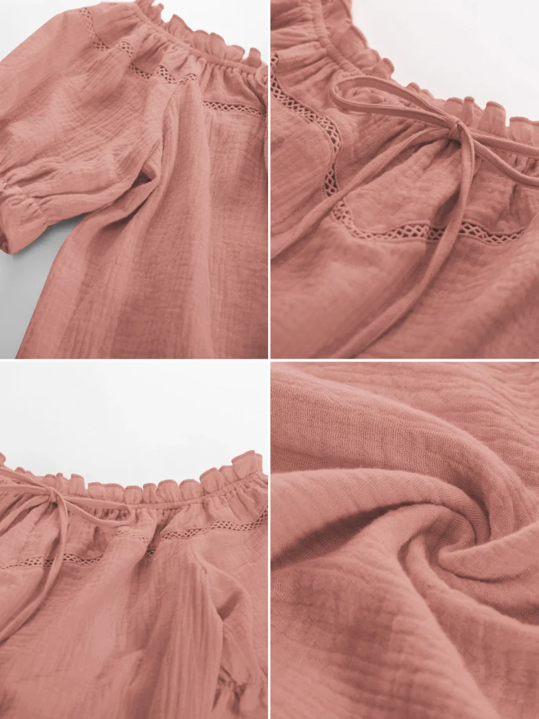 Renaissance Peasant Cotton Off Shoulder Lace-up Tops - Image 57