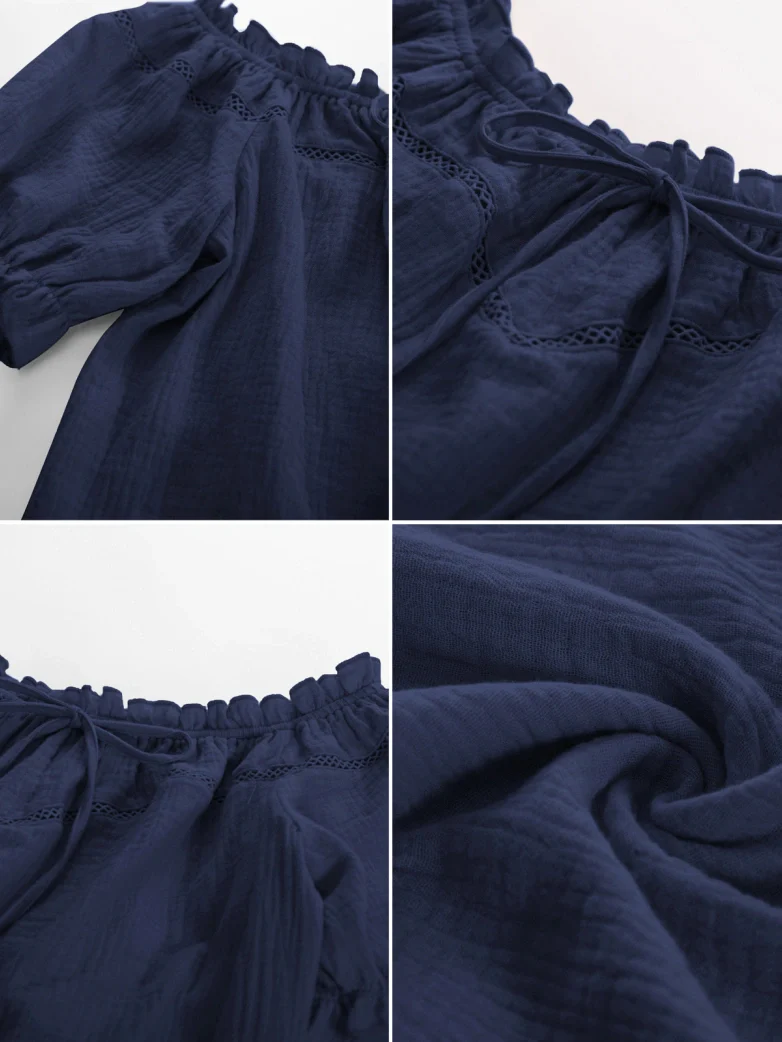 Renaissance Peasant Cotton Off Shoulder Lace-up Tops - Image 59