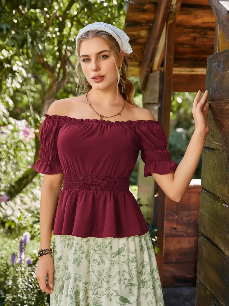 Renaissance Pirate Off Shoulder Peasant Tops - Image 37