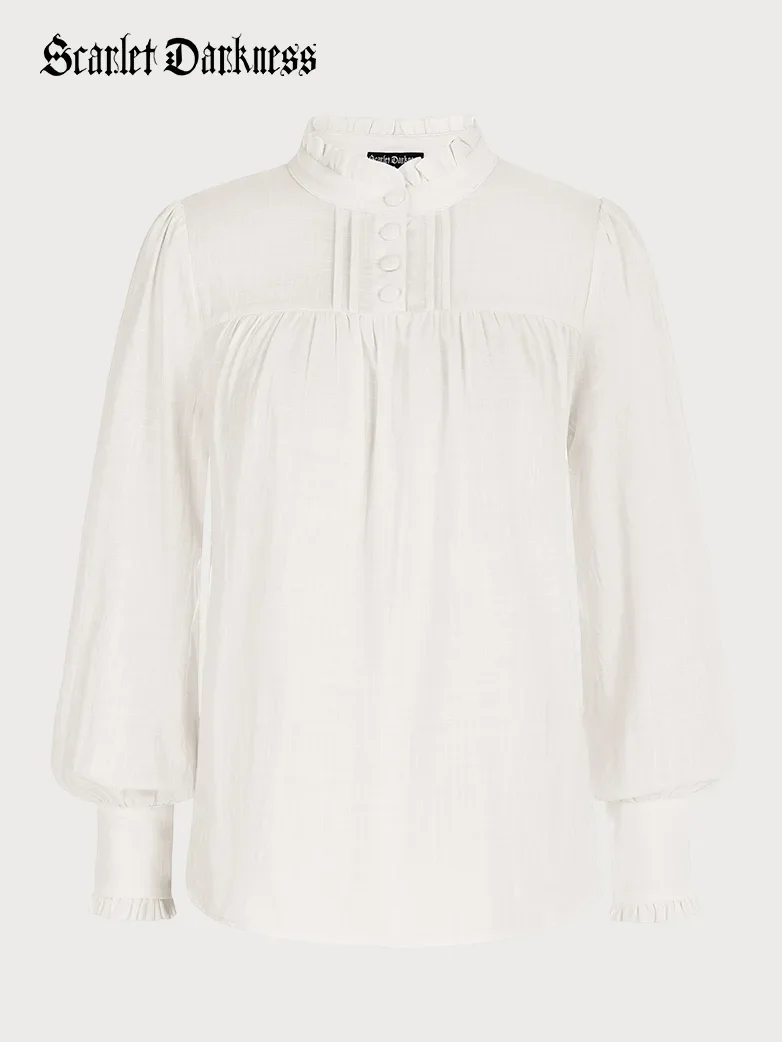 Classic Victorian Cotton Stand Collar Renaissance Tops - Image 10