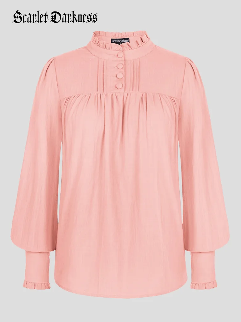 Classic Victorian Cotton Stand Collar Renaissance Tops - Image 11
