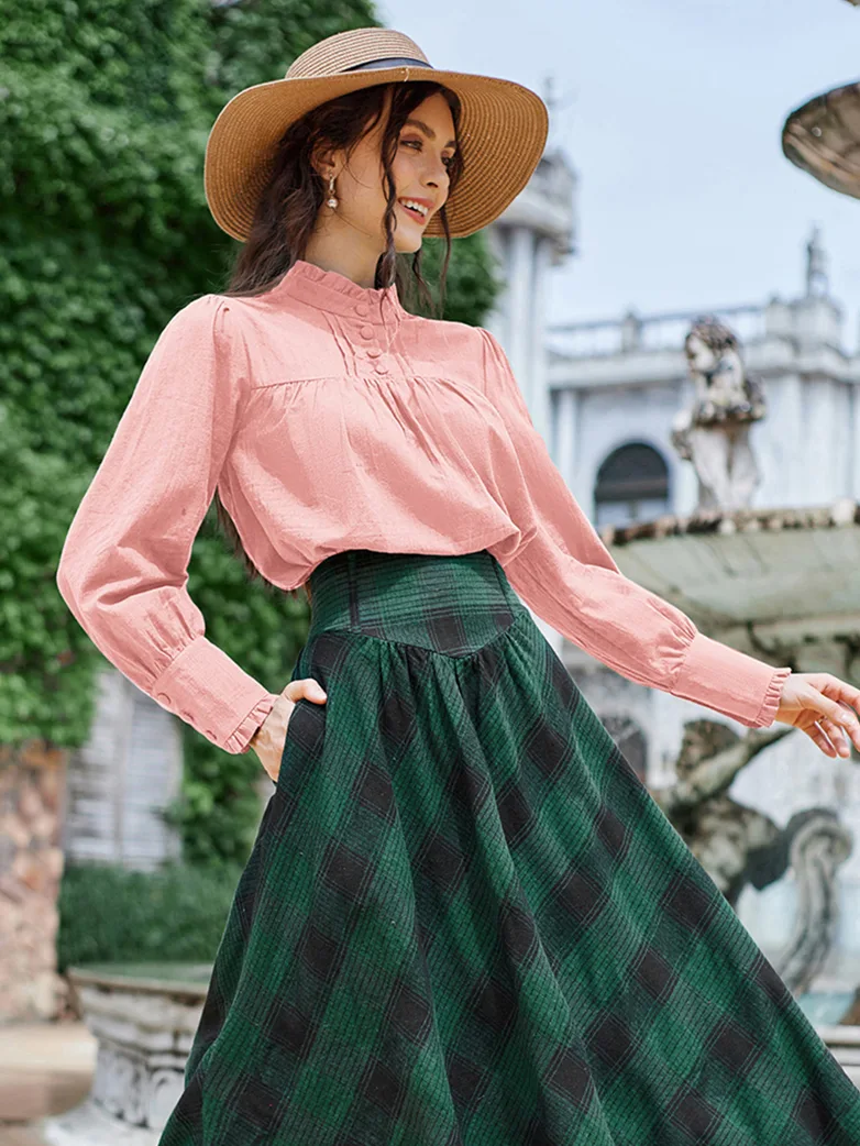 Classic Victorian Cotton Stand Collar Renaissance Tops - Image 12