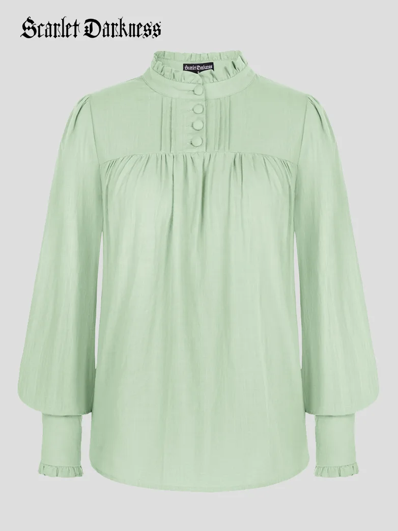 Classic Victorian Cotton Stand Collar Renaissance Tops - Image 14