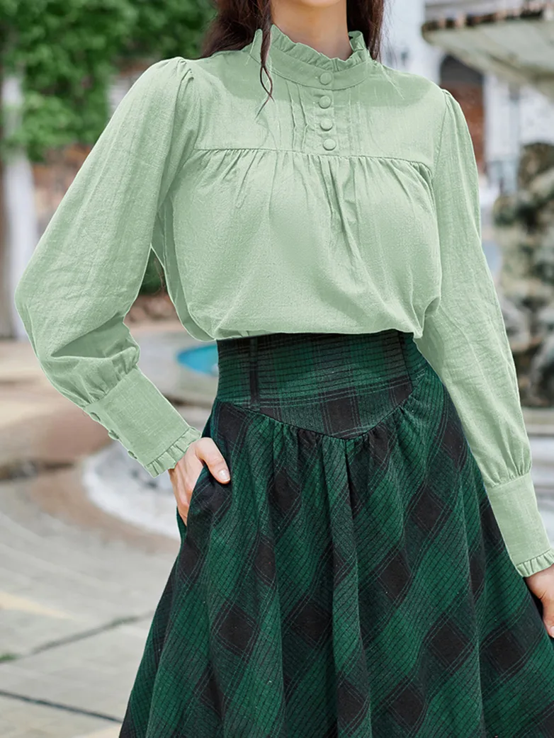 Classic Victorian Cotton Stand Collar Renaissance Tops - Image 15
