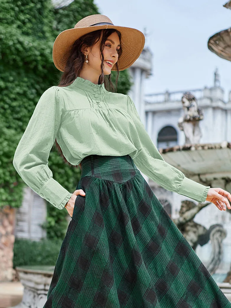 Classic Victorian Cotton Stand Collar Renaissance Tops - Image 16