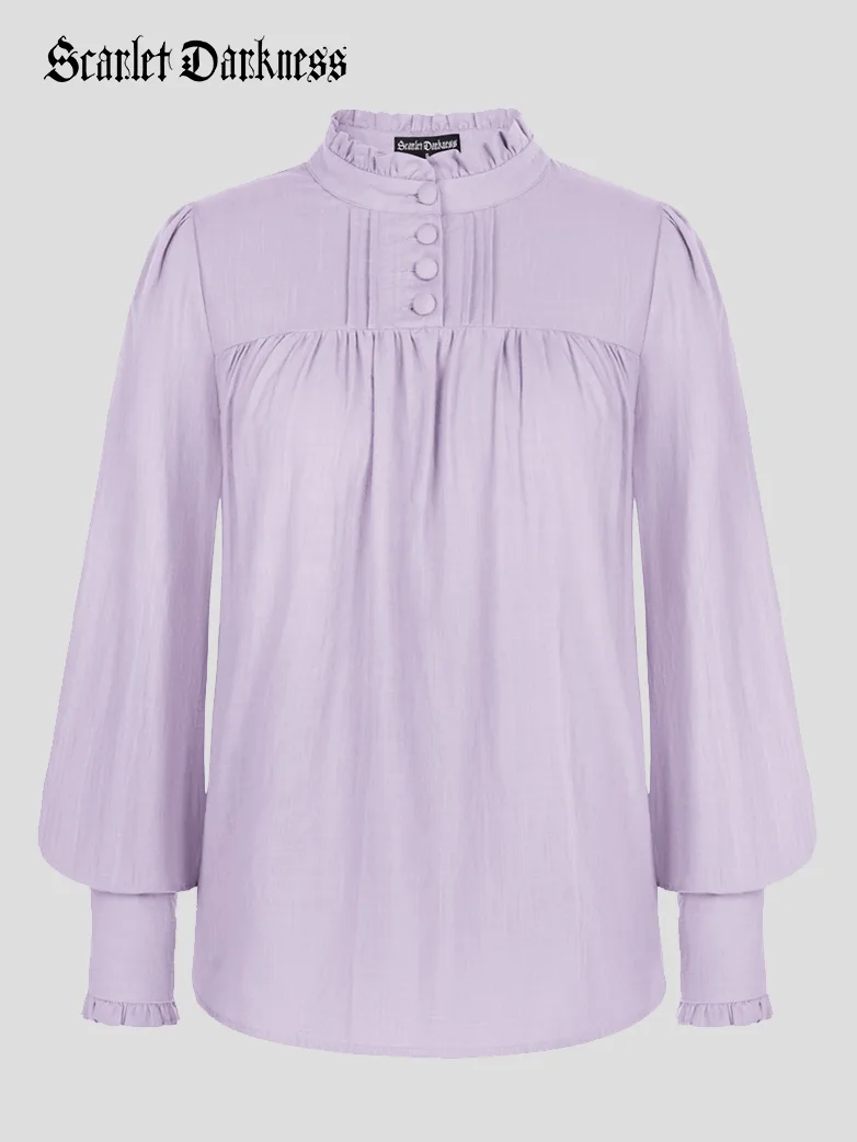 Classic Victorian Cotton Stand Collar Renaissance Tops - Image 18