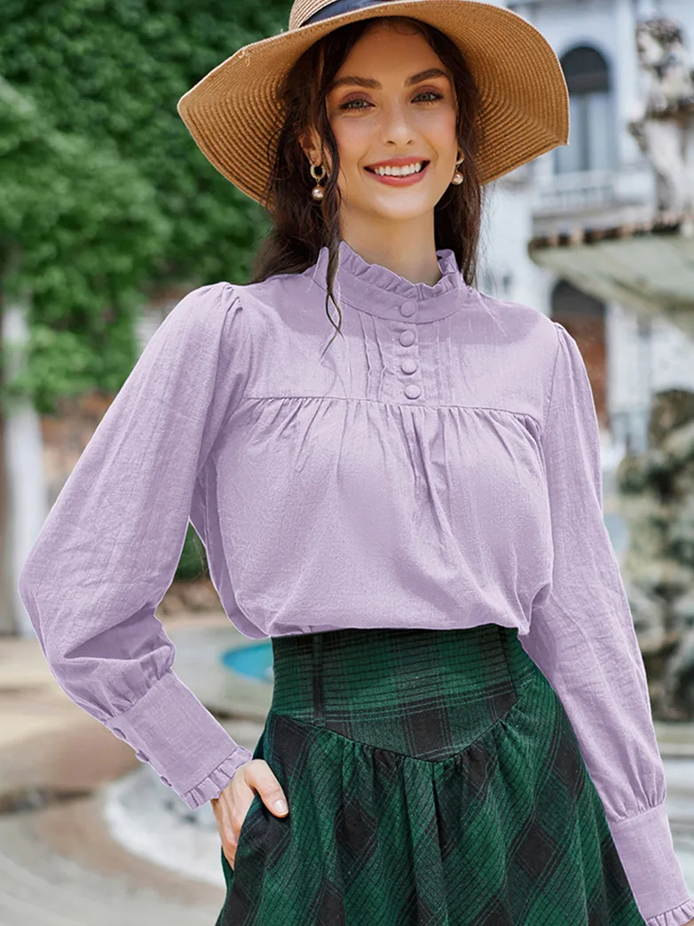 Classic Victorian Cotton Stand Collar Renaissance Tops - Image 19