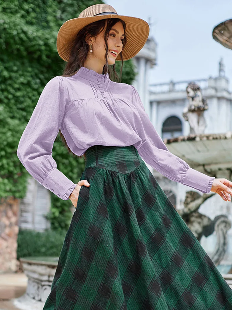 Classic Victorian Cotton Stand Collar Renaissance Tops - Image 20