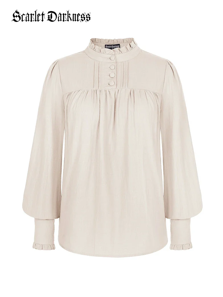 Classic Victorian Cotton Stand Collar Renaissance Tops - Image 22