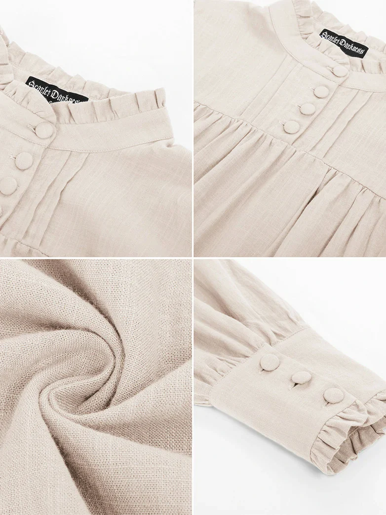 Classic Victorian Cotton Stand Collar Renaissance Tops - Image 24
