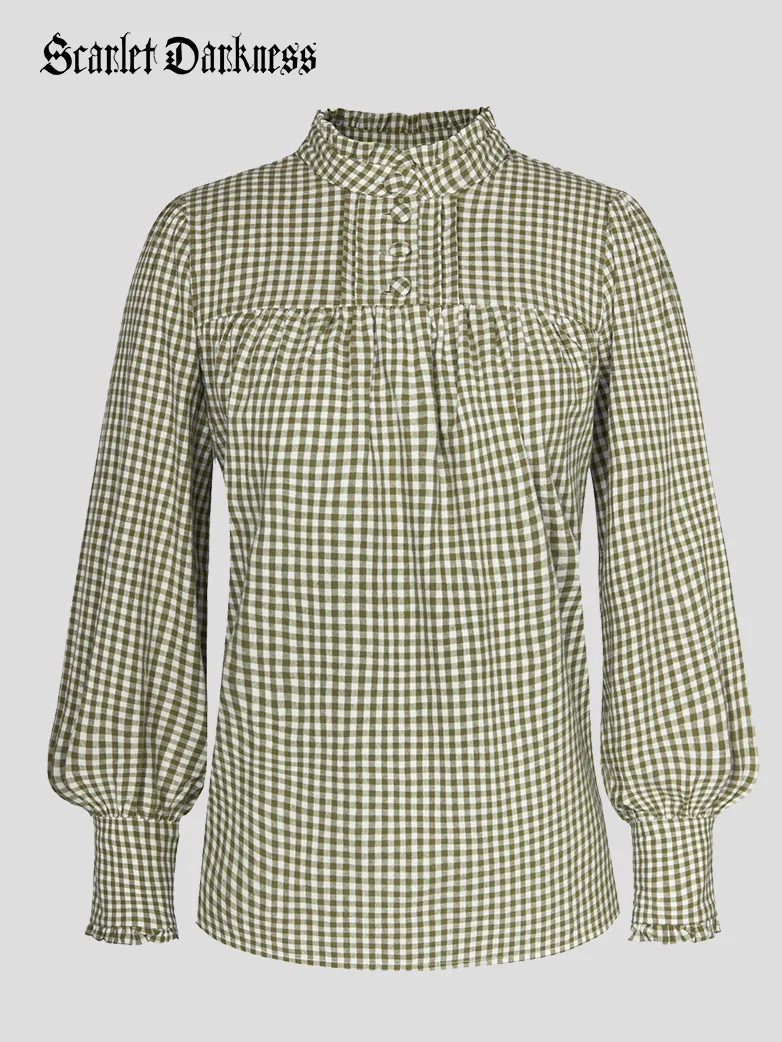 Classic Victorian Cotton Stand Collar Renaissance Tops - Image 28