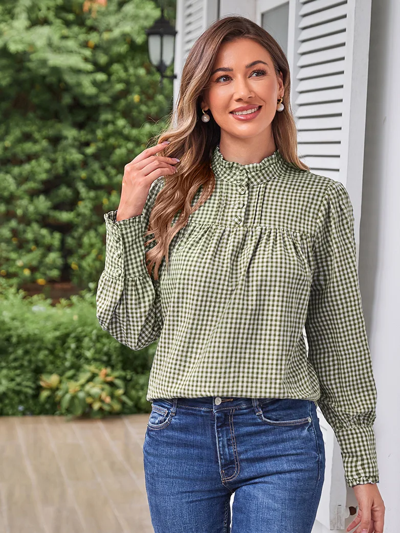 Classic Victorian Cotton Stand Collar Renaissance Tops - Image 29