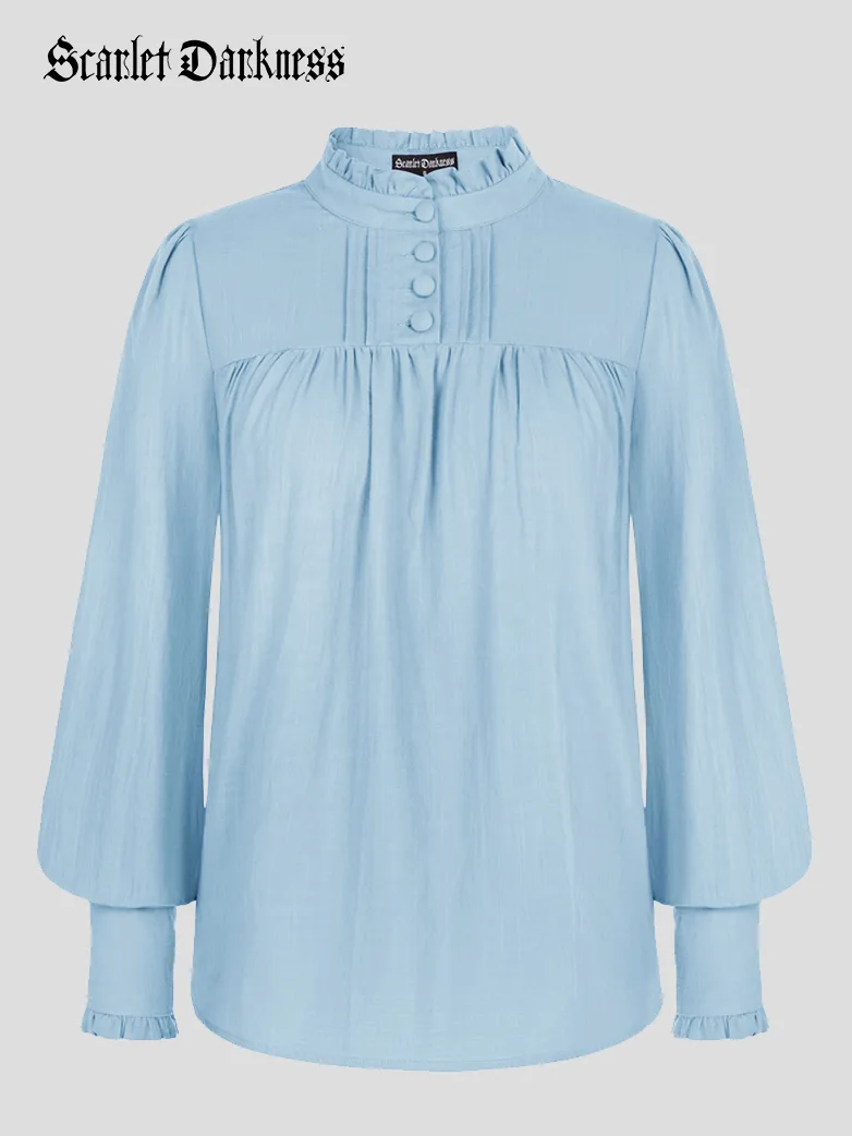 Classic Victorian Cotton Stand Collar Renaissance Tops - Image 3