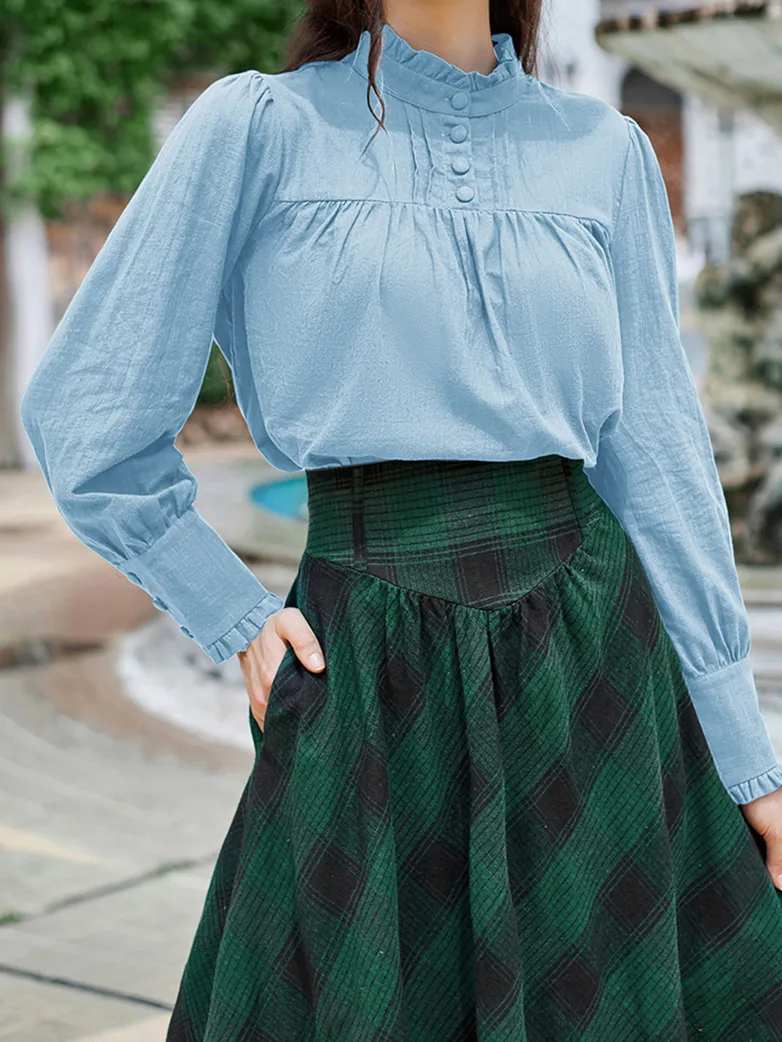 Classic Victorian Cotton Stand Collar Renaissance Tops - Image 4