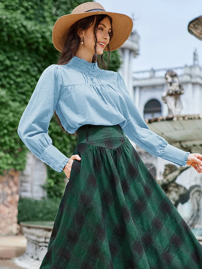 Classic Victorian Cotton Stand Collar Renaissance Tops - Image 5