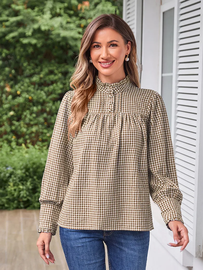 Classic Victorian Cotton Stand Collar Renaissance Tops - Image 8