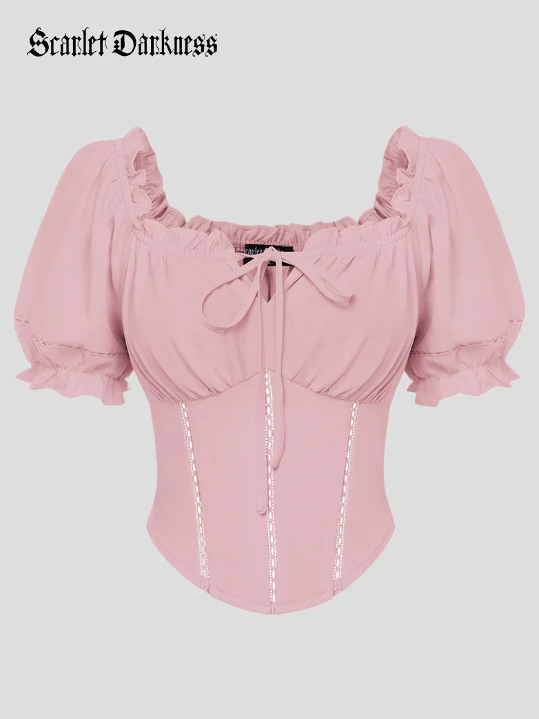 Renaissance Off Shoulder Curved Hem Cropped Tops - Image 23