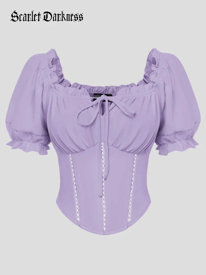 Renaissance Off Shoulder Curved Hem Cropped Tops - Image 29