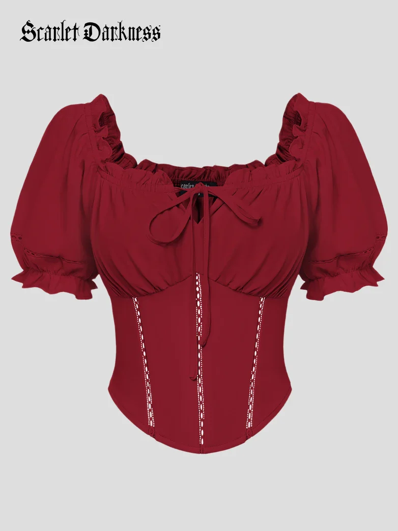 Renaissance Off Shoulder Curved Hem Cropped Tops - Image 36