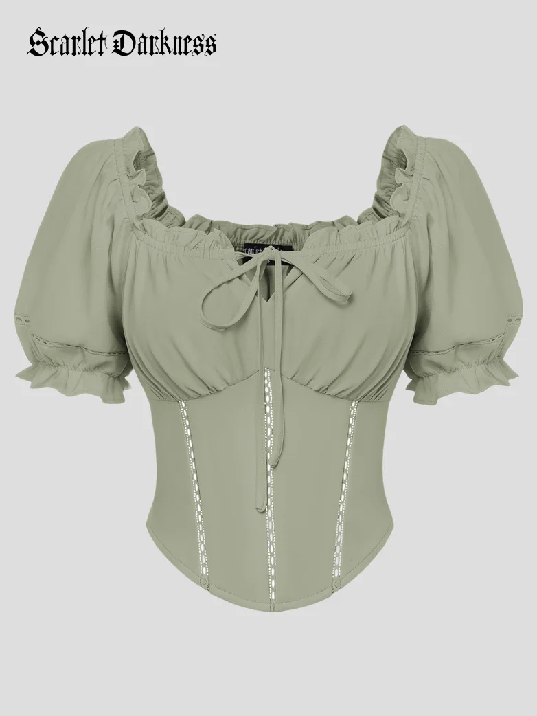 Renaissance Off Shoulder Curved Hem Cropped Tops - Image 40