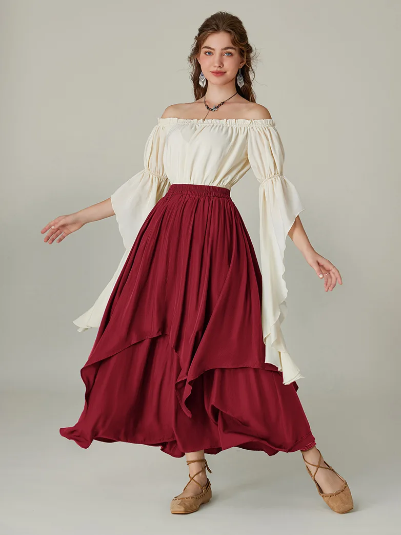 Dual-Layer Renaissance Pocket Swing Maxi Skirt - Image 24
