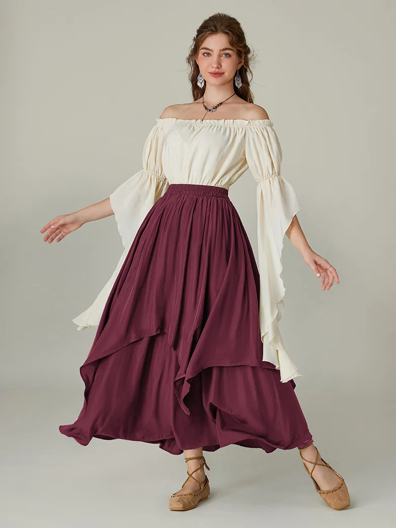 Dual-Layer Renaissance Pocket Swing Maxi Skirt - Image 33