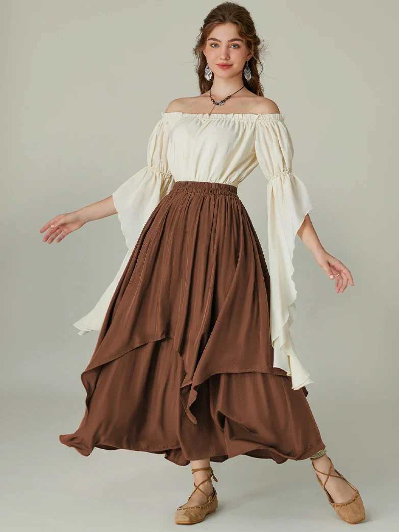 Dual-Layer Renaissance Pocket Swing Maxi Skirt - Image 49