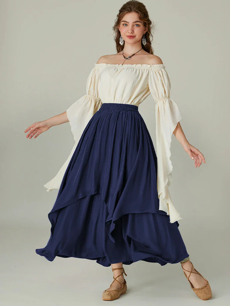 Dual-Layer Renaissance Pocket Swing Maxi Skirt - Image 53