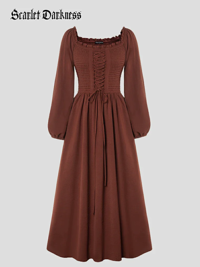 Renaissance Elastic Waist Cross Straps Pockets Dress - Image 14