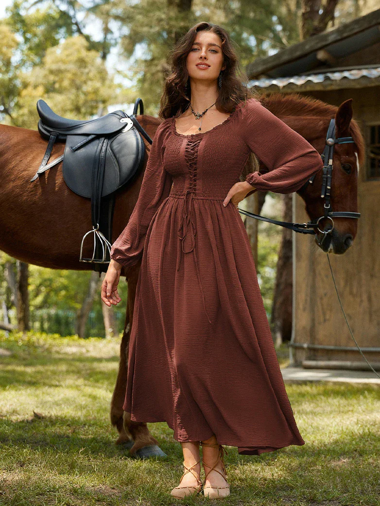 Renaissance Elastic Waist Cross Straps Pockets Dress - Image 16