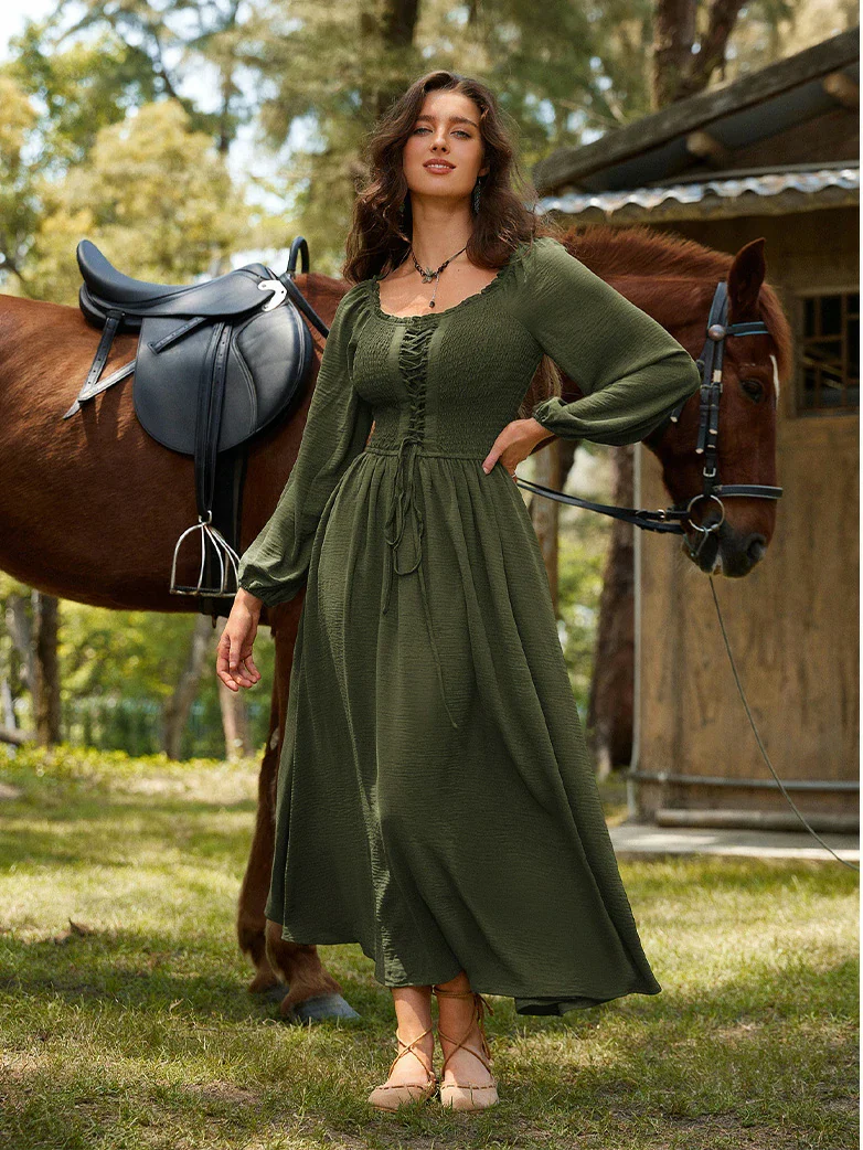 Renaissance Elastic Waist Cross Straps Pockets Dress - Image 22