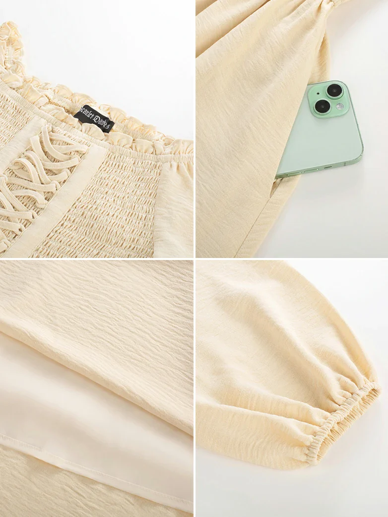 Renaissance Elastic Waist Cross Straps Pockets Dress - Image 5