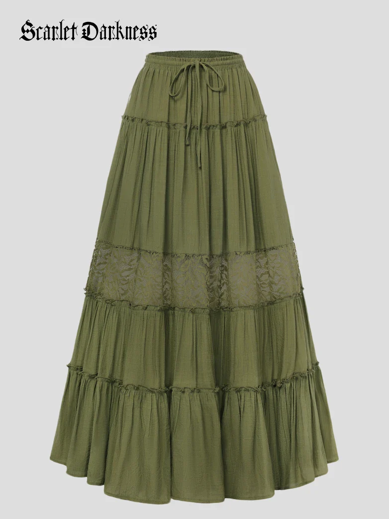Renaissance Viscose Elastic Waist Swing Pockets Skirt