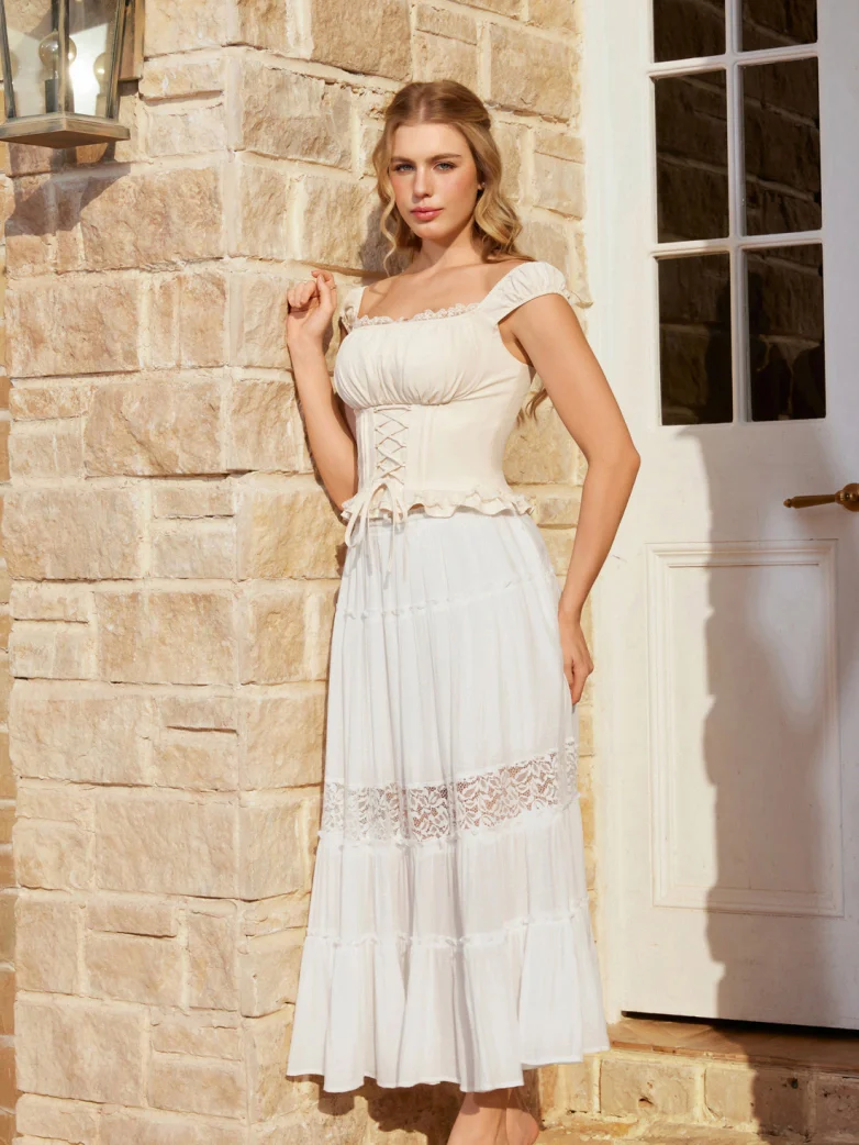 Renaissance Viscose Elastic Waist Swing Pockets Skirt - Image 13