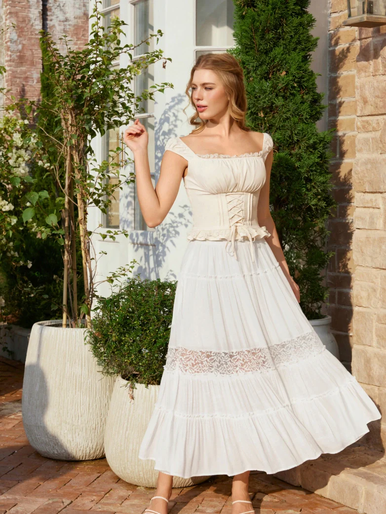 Renaissance Viscose Elastic Waist Swing Pockets Skirt - Image 15