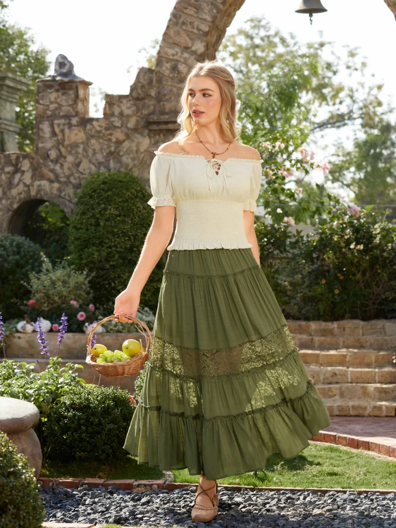 Renaissance Viscose Elastic Waist Swing Pockets Skirt - Image 2