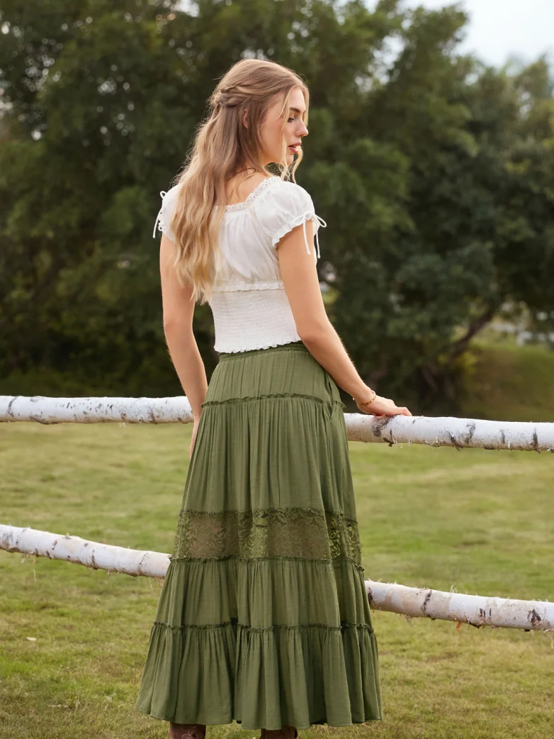 Renaissance Viscose Elastic Waist Swing Pockets Skirt - Image 4
