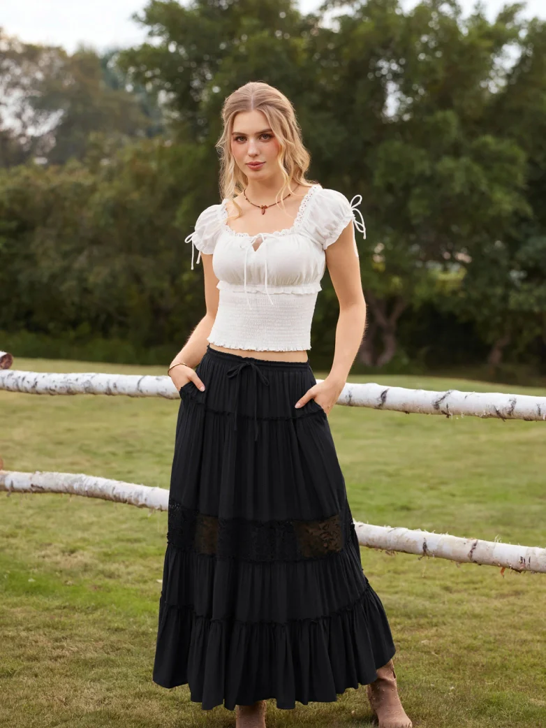 Renaissance Viscose Elastic Waist Swing Pockets Skirt - Image 9