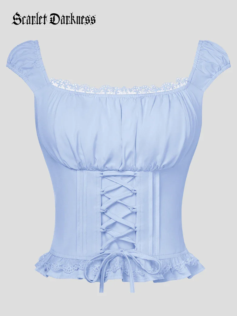 Renaissance Cottagecore Farm Girl Milkmaid Tops - Image 17