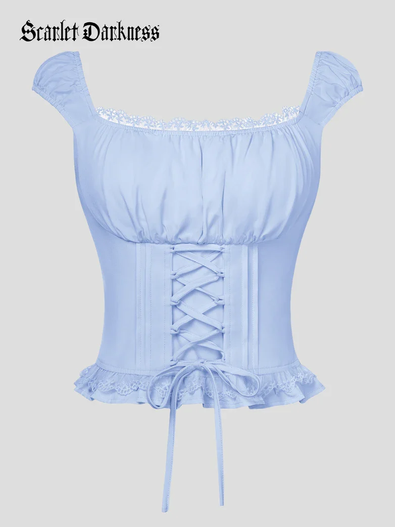 Renaissance Cottagecore Farm Girl Milkmaid Tops - Image 18